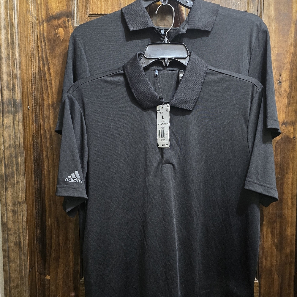 2 Adidas Black Golf Polo Shirts  Performance Large Both New With Tags